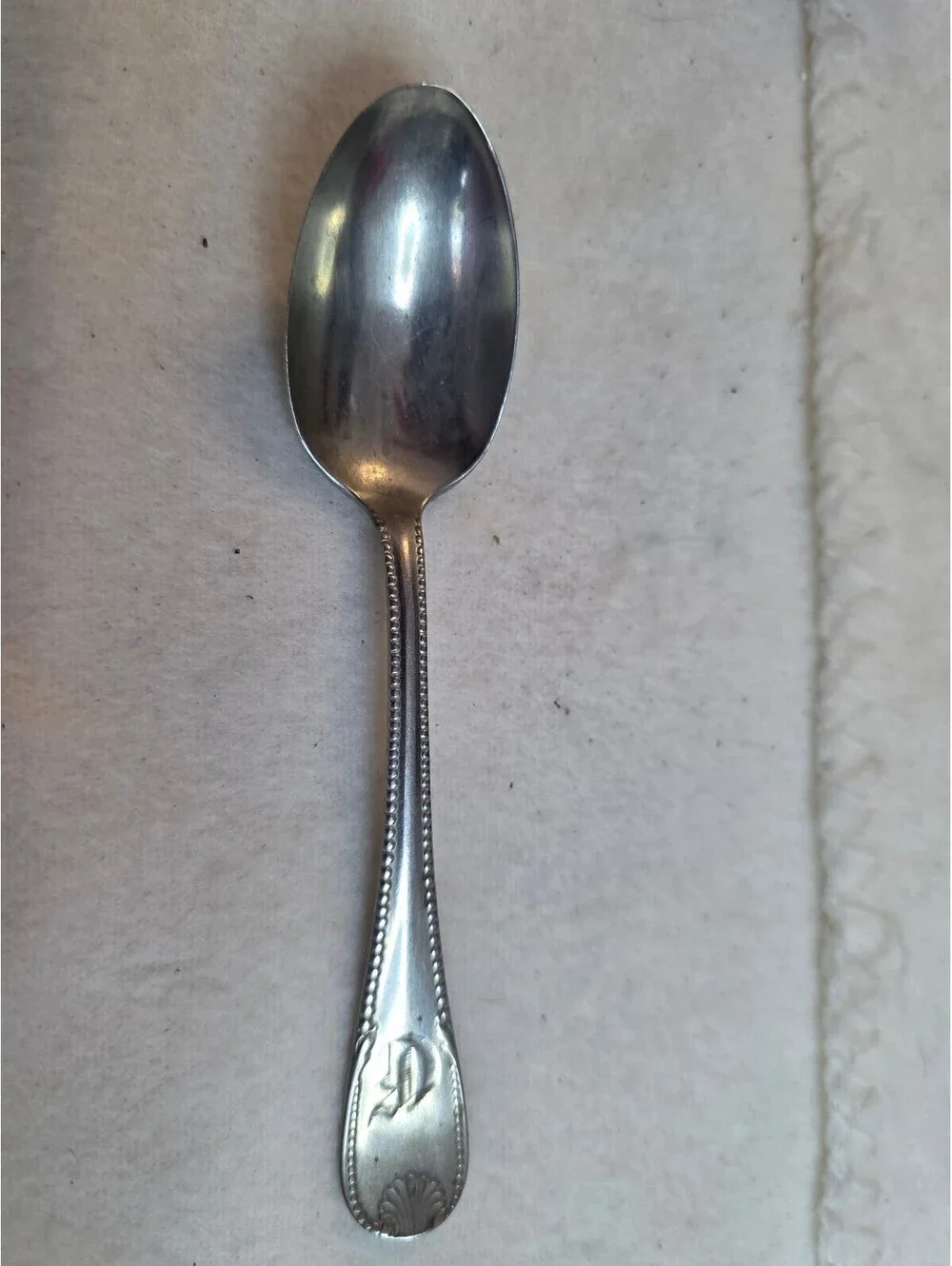 Antique 1847 Rogers Bros Silverplate Teaspoon Beaded Monogram 5.5
